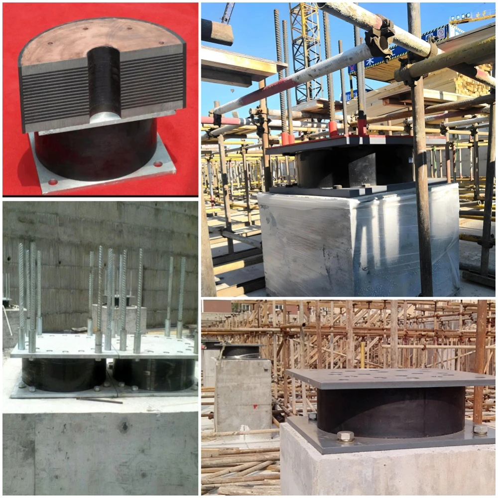 On-site installation construction photo of LRB lead rubber bearing for bridge and building seismic isolation