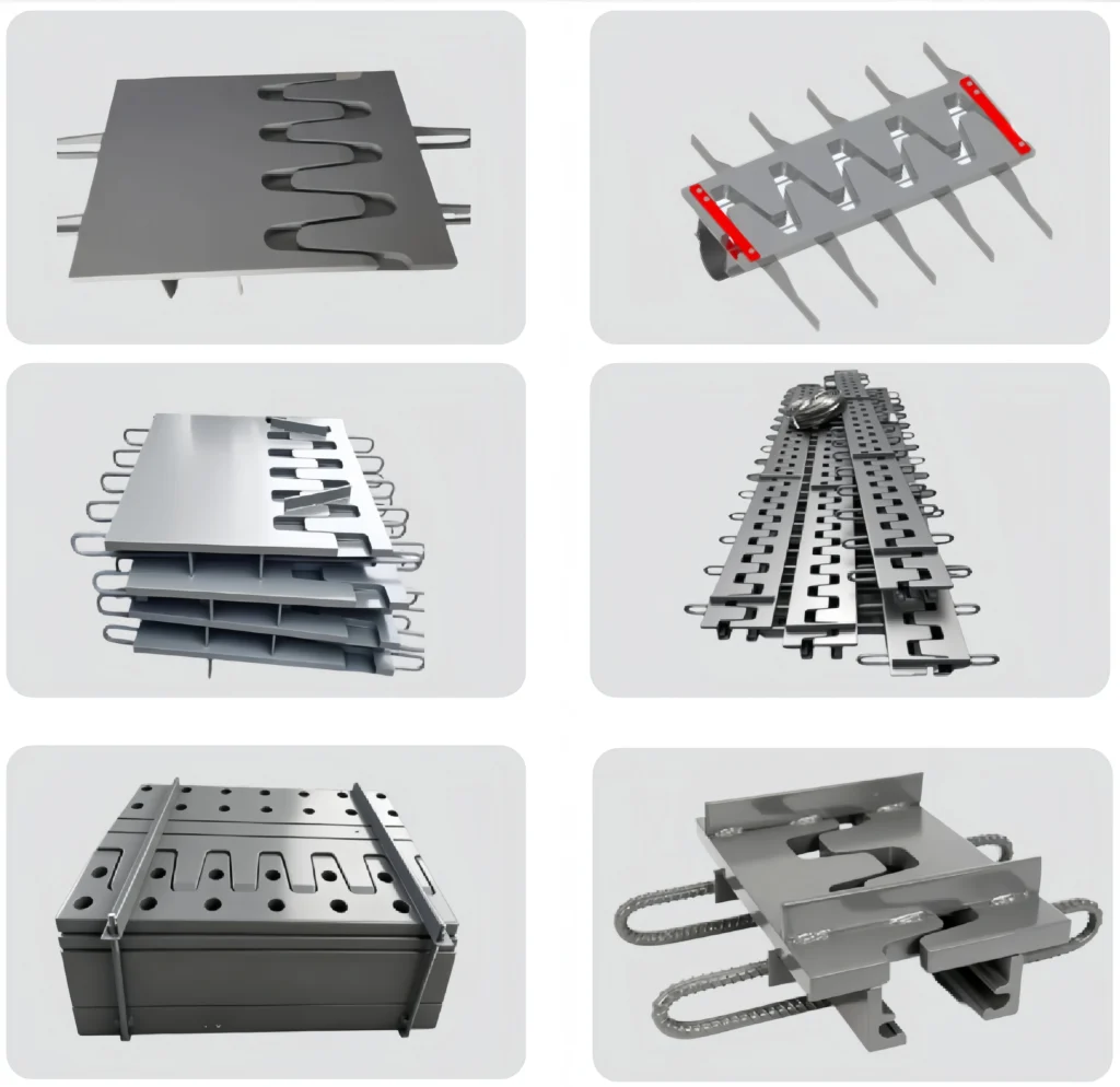 Finger Bridge Expansion Joint 3D Product Renderings, Steel Finger Plate Joint Structure & Assembly Photos