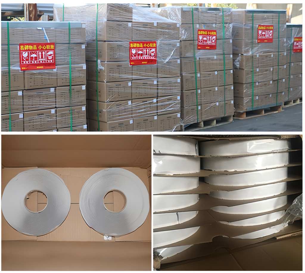 Butyl tape shipping photo – carton with fragile handle with care label for export packaging