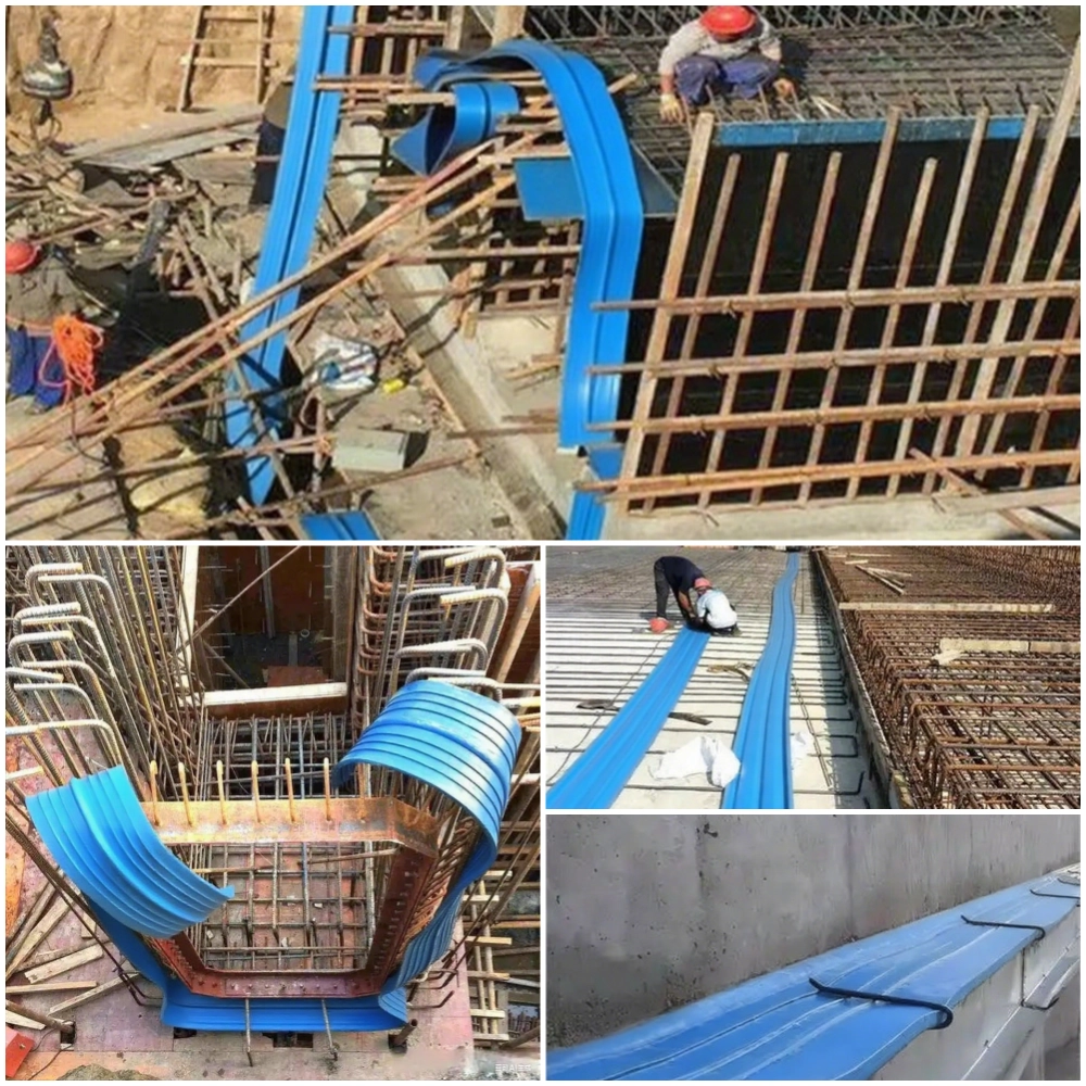 PVC waterstop construction installation – embedded in concrete joint with center bulb aligned