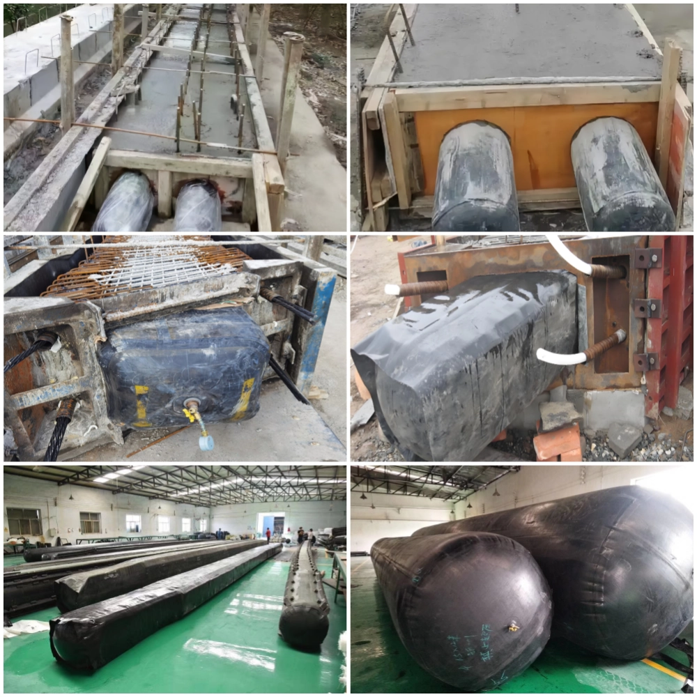 Rubber inflatable culvert balloon in use – low pressure core mold for concrete hollow beam casting